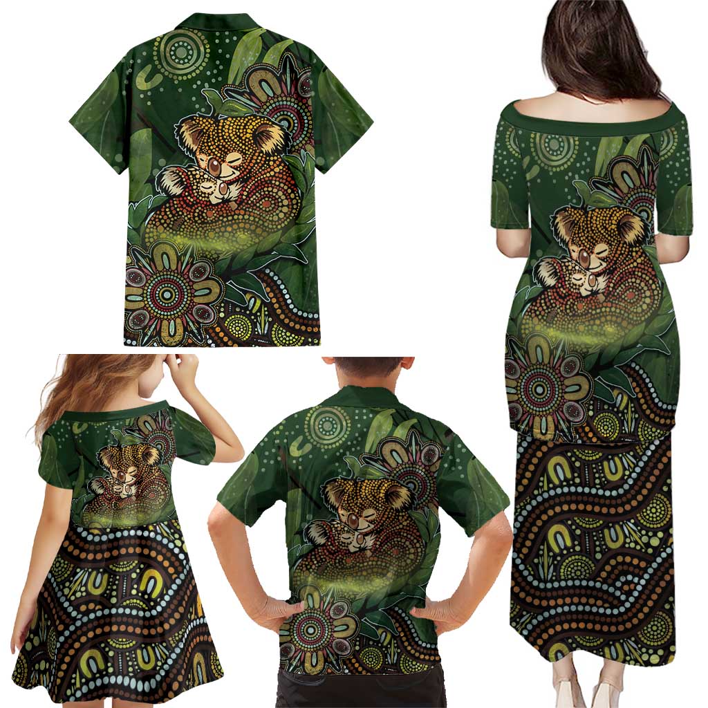 Personalised Koala Mum Australia Mother's Day Family Matching Puletasi and Hawaiian Shirt Aboriginal Dot Art Floral Joey Hug
