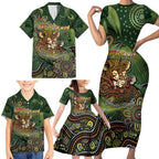 Personalised Koala Mum Australia Mother's Day Family Matching Short Sleeve Bodycon Dress and Hawaiian Shirt Aboriginal Dot Art Floral Joey Hug