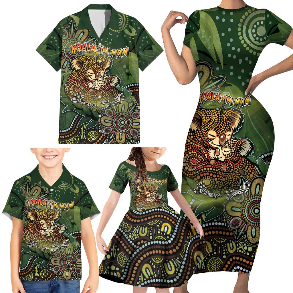 Personalised Koala Mum Australia Mother's Day Family Matching Short Sleeve Bodycon Dress and Hawaiian Shirt Aboriginal Dot Art Floral Joey Hug