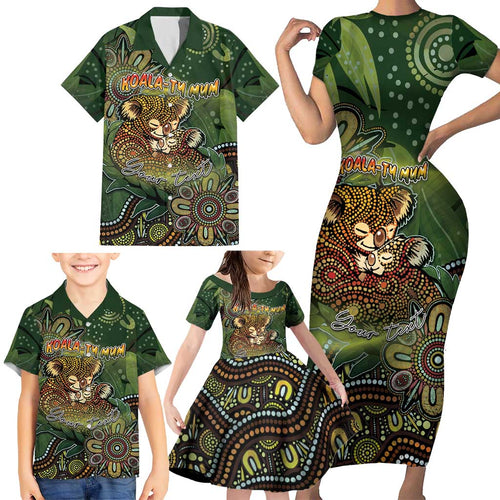 Personalised Koala Mum Australia Mother's Day Family Matching Short Sleeve Bodycon Dress and Hawaiian Shirt Aboriginal Dot Art Floral Joey Hug