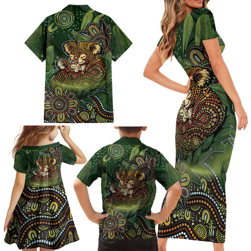 Personalised Koala Mum Australia Mother's Day Family Matching Short Sleeve Bodycon Dress and Hawaiian Shirt Aboriginal Dot Art Floral Joey Hug
