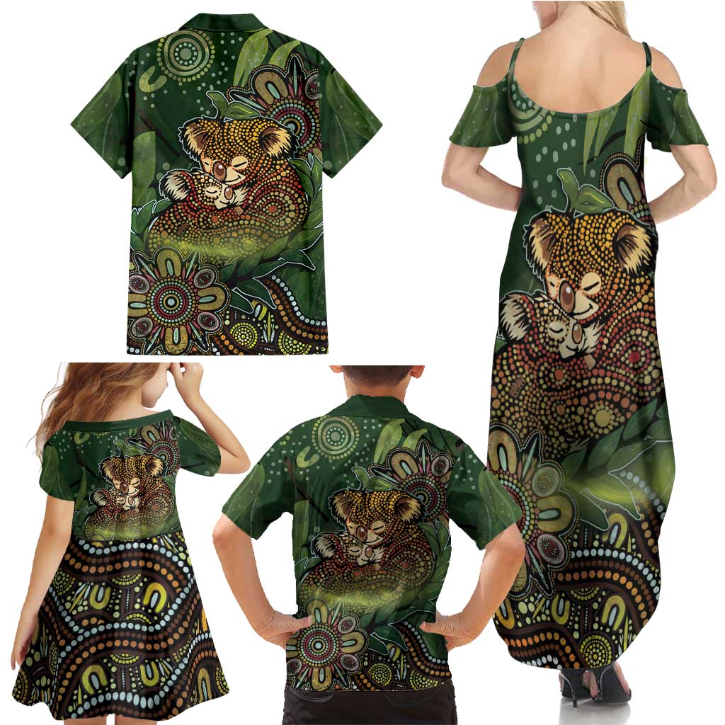 Personalised Koala Mum Australia Mother's Day Family Matching Summer Maxi Dress and Hawaiian Shirt Aboriginal Dot Art Floral Joey Hug