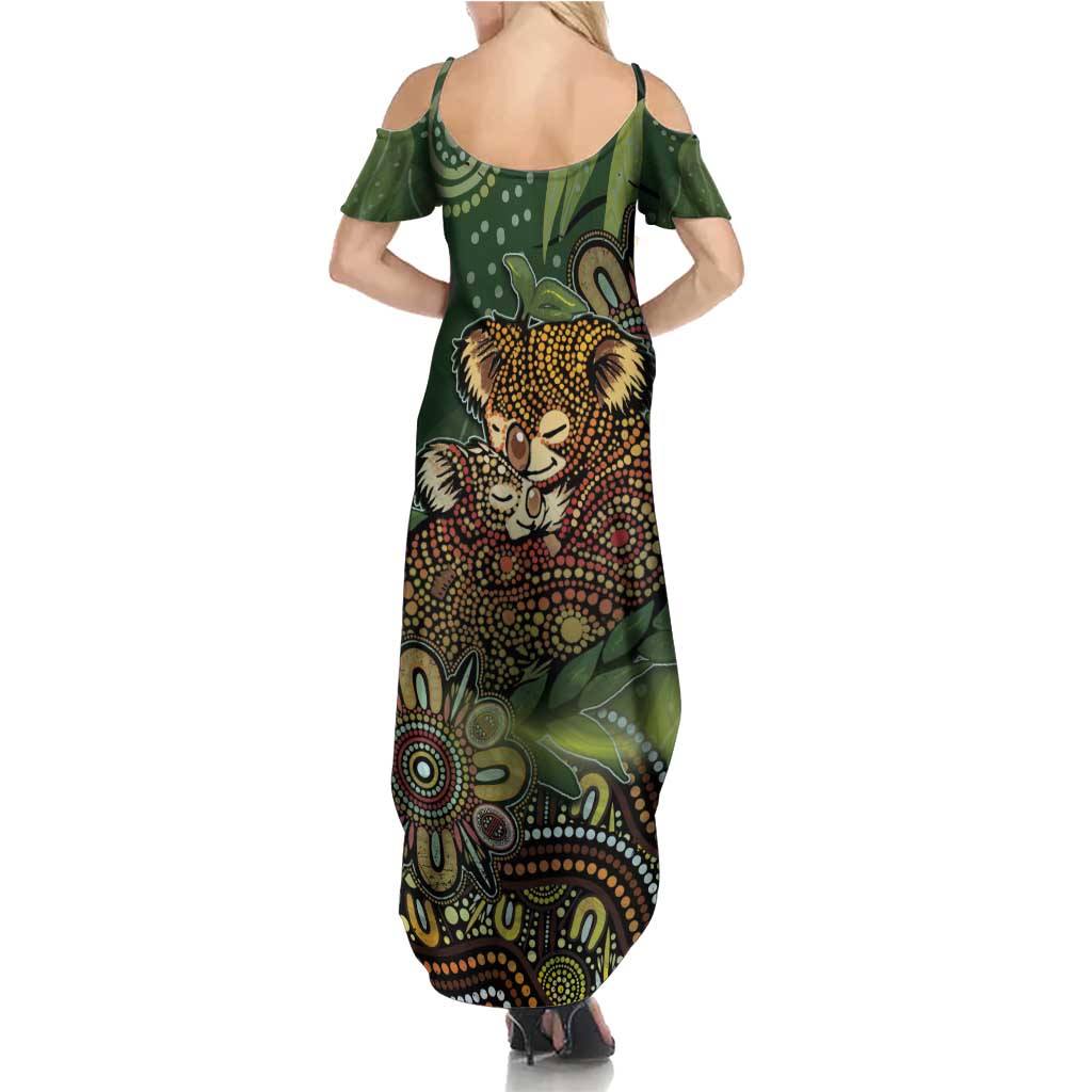 Personalised Koala Mum Australia Mother's Day Family Matching Summer Maxi Dress and Hawaiian Shirt Aboriginal Dot Art Floral Joey Hug