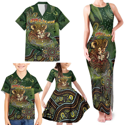 Personalised Koala Mum Australia Mother's Day Family Matching Tank Maxi Dress and Hawaiian Shirt Aboriginal Dot Art Floral Joey Hug