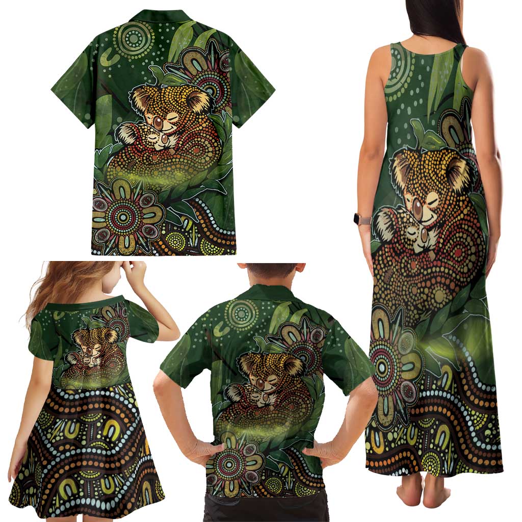Personalised Koala Mum Australia Mother's Day Family Matching Tank Maxi Dress and Hawaiian Shirt Aboriginal Dot Art Floral Joey Hug
