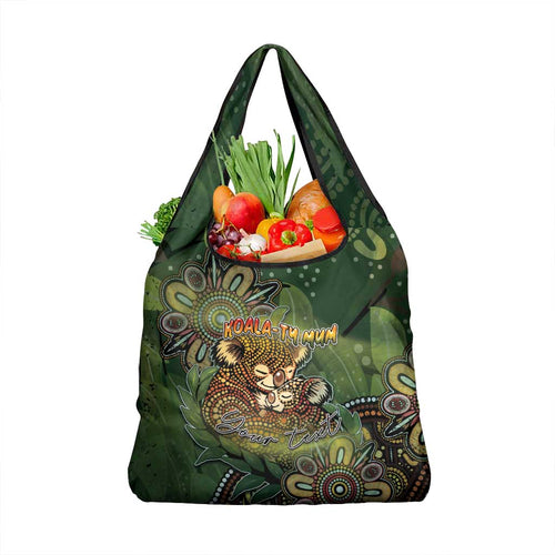 Personalised Koala Mum Australia Mother's Day Grocery Bag Aboriginal Dot Art Floral Joey Hug