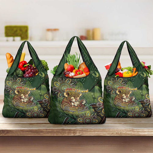 Personalised Koala Mum Australia Mother's Day Grocery Bag Aboriginal Dot Art Floral Joey Hug
