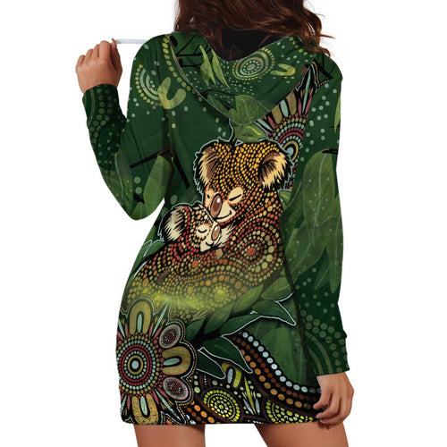 Personalised Koala Mum Australia Mother's Day Hoodie Dress Aboriginal Dot Art Floral Joey Hug