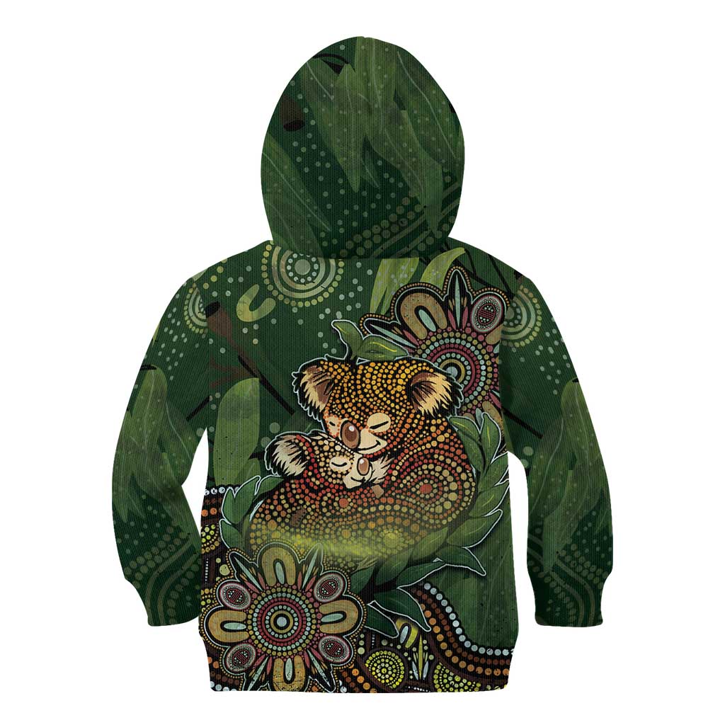 Personalised Koala Mum Australia Mother's Day Kid Hoodie Aboriginal Dot Art Floral Joey Hug