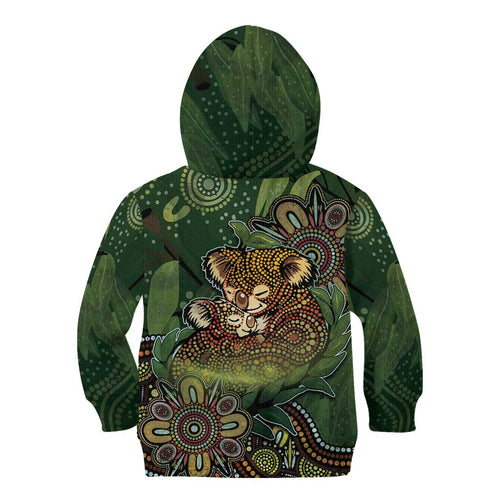 Personalised Koala Mum Australia Mother's Day Kid Hoodie Aboriginal Dot Art Floral Joey Hug