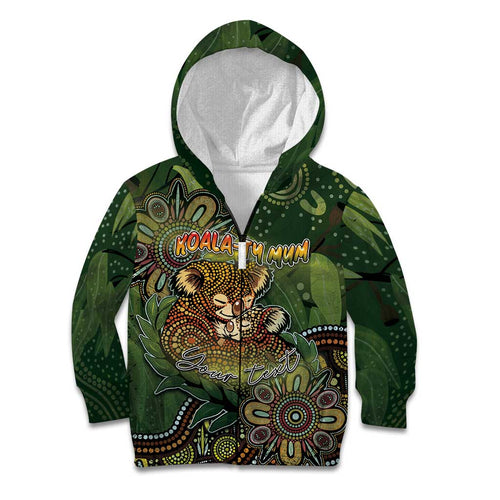 Personalised Koala Mum Australia Mother's Day Kid Hoodie Aboriginal Dot Art Floral Joey Hug