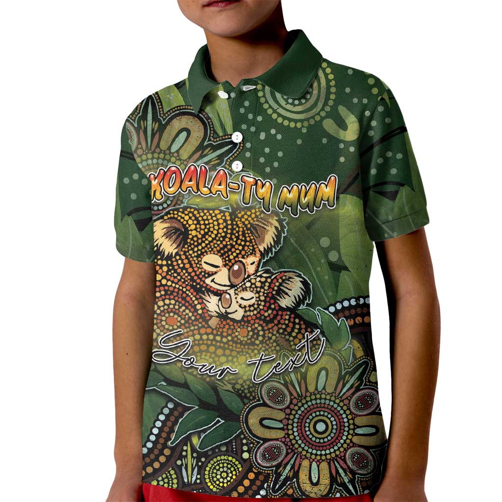 Personalised Koala Mum Australia Mother's Day Kid Polo Shirt Aboriginal Dot Art Floral Joey Hug