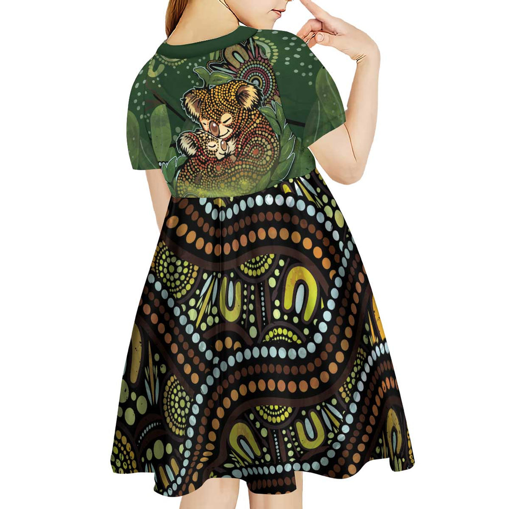 Personalised Koala Mum Australia Mother's Day Kid Short Sleeve Dress Aboriginal Dot Art Floral Joey Hug