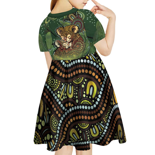 Personalised Koala Mum Australia Mother's Day Kid Short Sleeve Dress Aboriginal Dot Art Floral Joey Hug