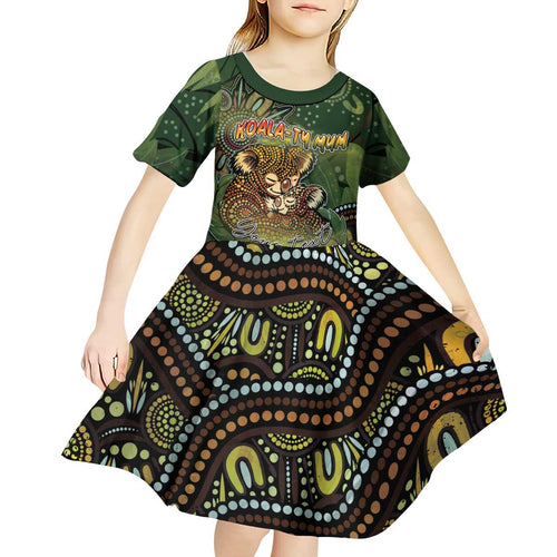 Personalised Koala Mum Australia Mother's Day Kid Short Sleeve Dress Aboriginal Dot Art Floral Joey Hug