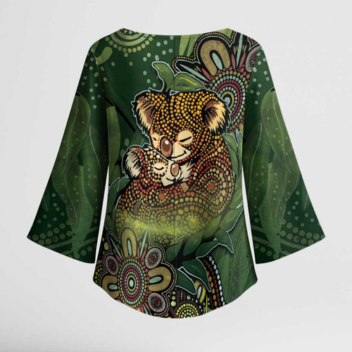 Personalised Koala Mum Australia Mother's Day Kimono Sleeve Blouse Aboriginal Dot Art Floral Joey Hug