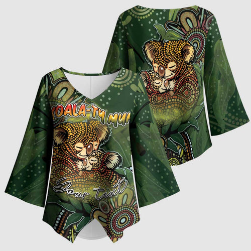 Personalised Koala Mum Australia Mother's Day Kimono Sleeve Blouse Aboriginal Dot Art Floral Joey Hug