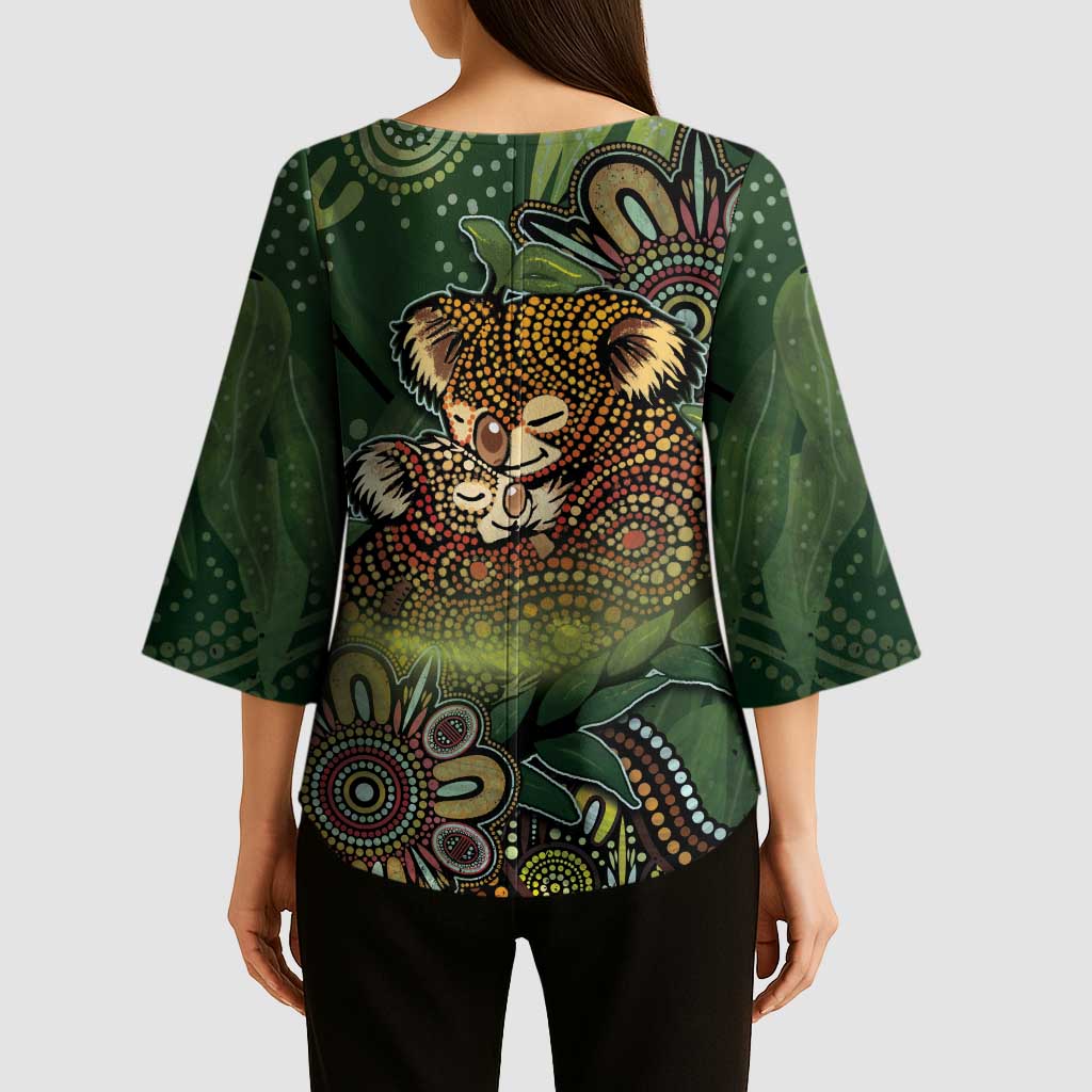 Personalised Koala Mum Australia Mother's Day Kimono Sleeve Blouse Aboriginal Dot Art Floral Joey Hug