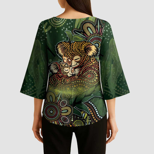 Personalised Koala Mum Australia Mother's Day Kimono Sleeve Blouse Aboriginal Dot Art Floral Joey Hug