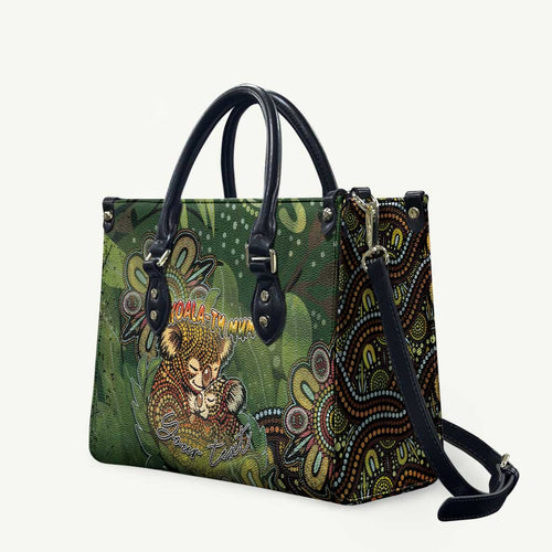 Personalised Koala Mum Australia Mother's Day Leather Bag Aboriginal Dot Art Floral Joey Hug