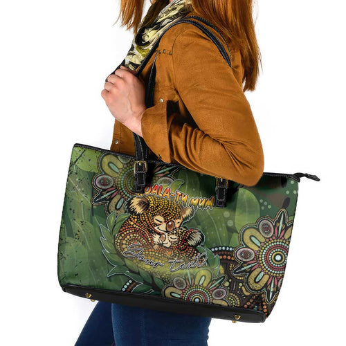 Personalised Koala Mum Australia Mother's Day Leather Tote Bag Aboriginal Dot Art Floral Joey Hug