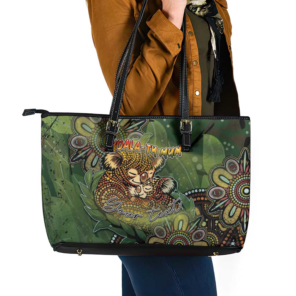 Personalised Koala Mum Australia Mother's Day Leather Tote Bag Aboriginal Dot Art Floral Joey Hug