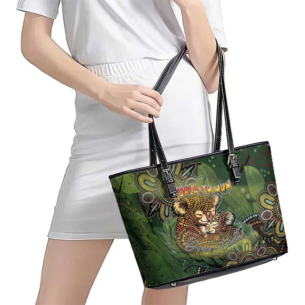 Personalised Koala Mum Australia Mother's Day Leather Tote Bag Aboriginal Dot Art Floral Joey Hug