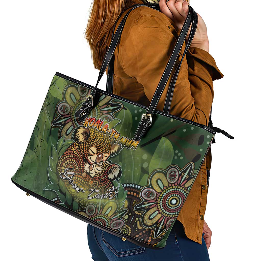 Personalised Koala Mum Australia Mother's Day Leather Tote Bag Aboriginal Dot Art Floral Joey Hug