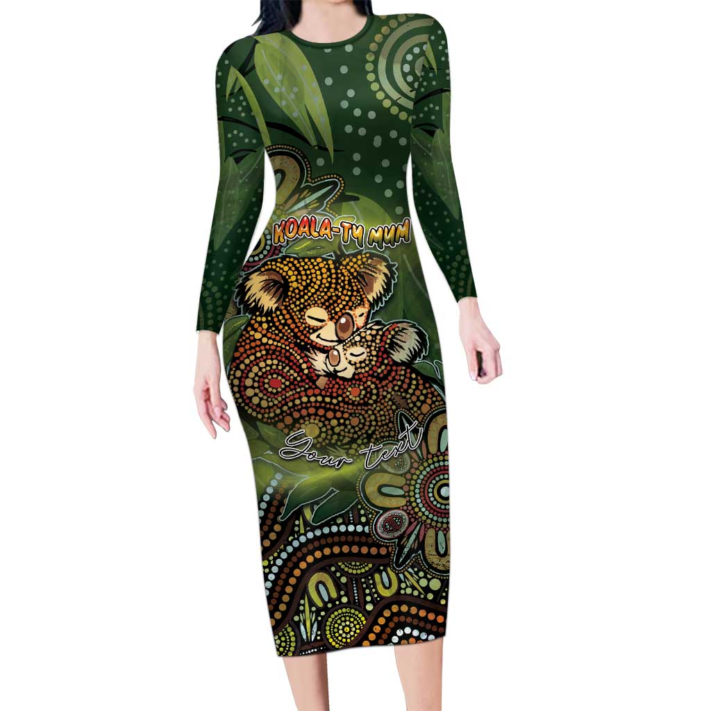 Personalised Koala Mum Australia Mother's Day Long Sleeve Bodycon Dress Aboriginal Dot Art Floral Joey Hug