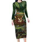 Personalised Koala Mum Australia Mother's Day Long Sleeve Bodycon Dress Aboriginal Dot Art Floral Joey Hug