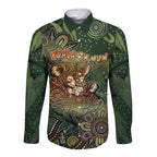 Personalised Koala Mum Australia Mother's Day Long Sleeve Button Shirt Aboriginal Dot Art Floral Joey Hug