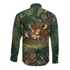 Personalised Koala Mum Australia Mother's Day Long Sleeve Button Shirt Aboriginal Dot Art Floral Joey Hug