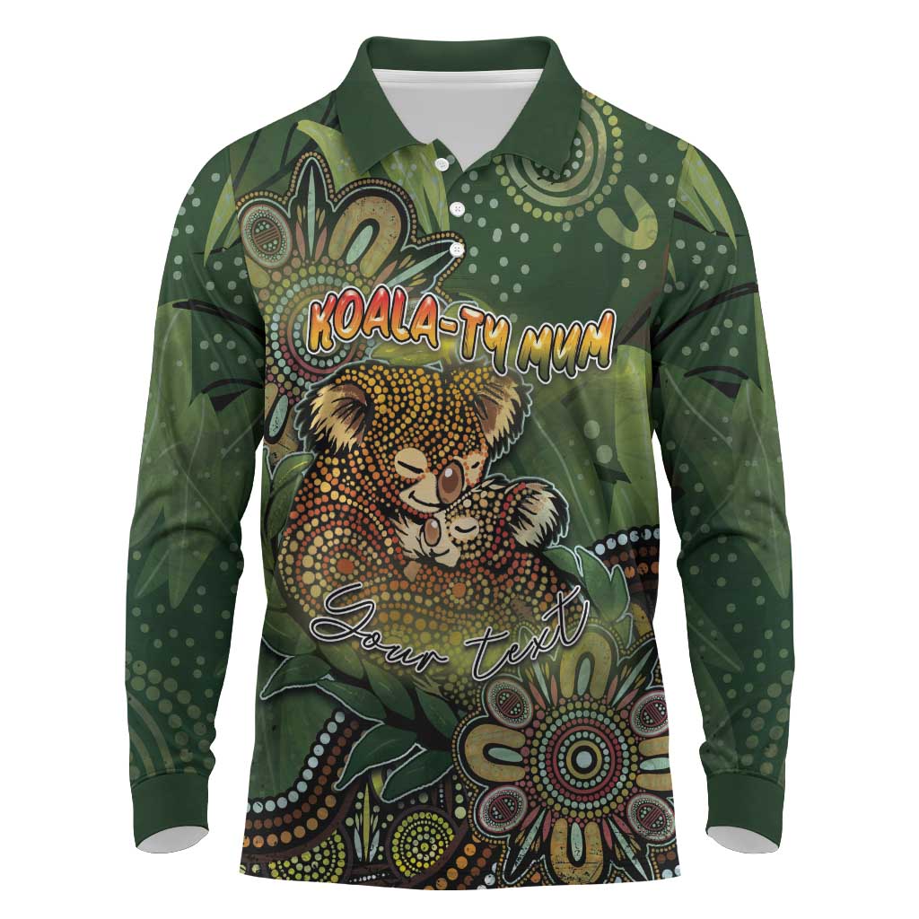 Personalised Koala Mum Australia Mother's Day Long Sleeve Polo Shirt Aboriginal Dot Art Floral Joey Hug