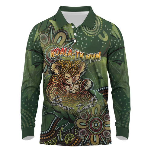 Personalised Koala Mum Australia Mother's Day Long Sleeve Polo Shirt Aboriginal Dot Art Floral Joey Hug