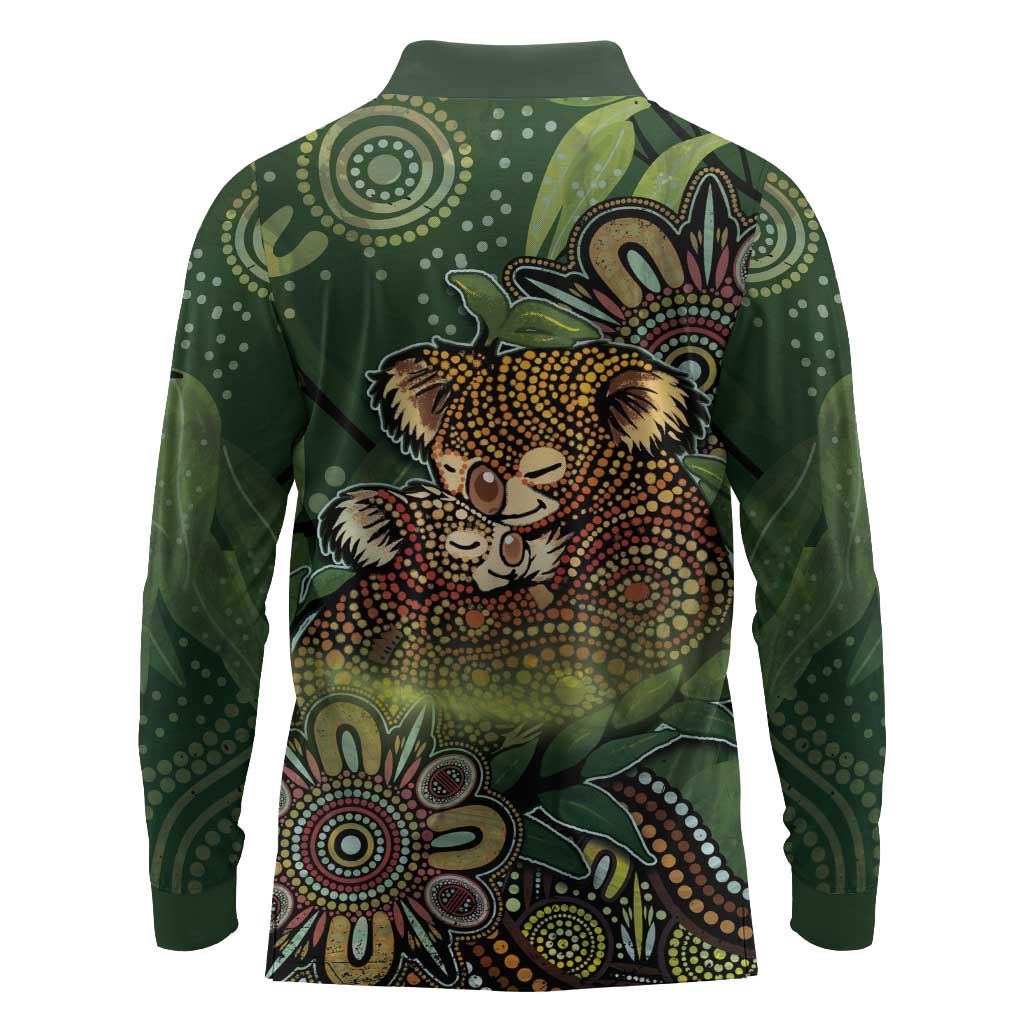 Personalised Koala Mum Australia Mother's Day Long Sleeve Polo Shirt Aboriginal Dot Art Floral Joey Hug