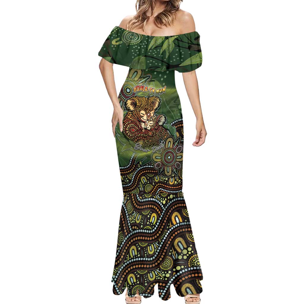 Personalised Koala Mum Australia Mother's Day Mermaid Dress Aboriginal Dot Art Floral Joey Hug