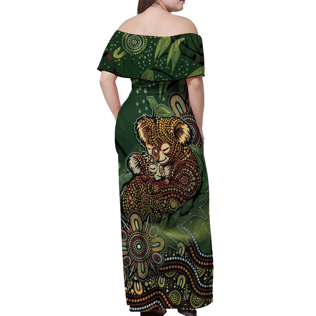 Personalised Koala Mum Australia Mother's Day Off Shoulder Maxi Dress Aboriginal Dot Art Floral Joey Hug