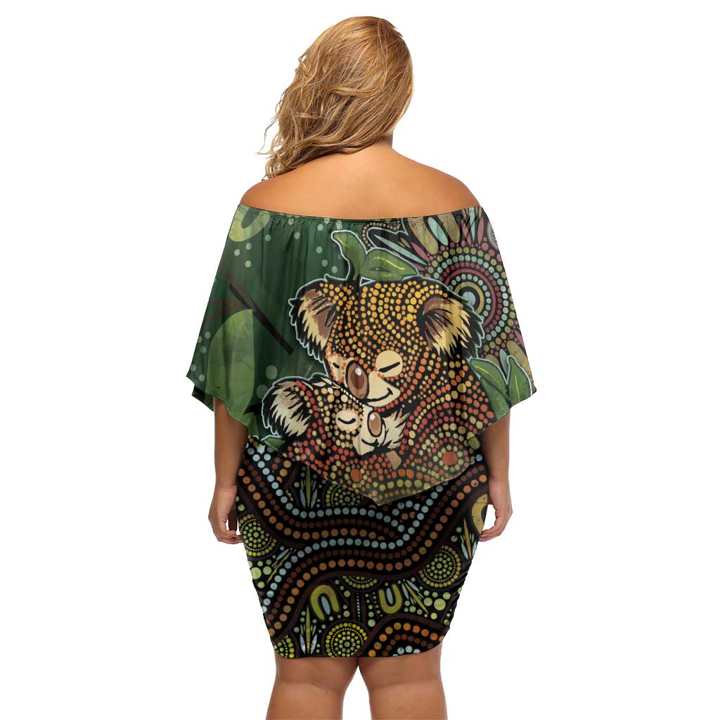 Personalised Koala Mum Australia Mother's Day Off Shoulder Short Dress Aboriginal Dot Art Floral Joey Hug