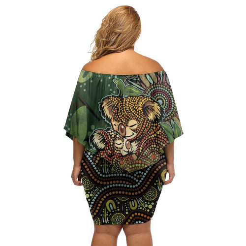 Personalised Koala Mum Australia Mother's Day Off Shoulder Short Dress Aboriginal Dot Art Floral Joey Hug
