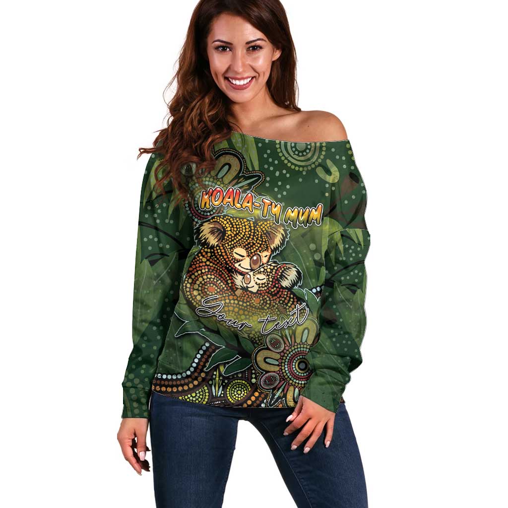 Personalised Koala Mum Australia Mother's Day Off Shoulder Sweater Aboriginal Dot Art Floral Joey Hug
