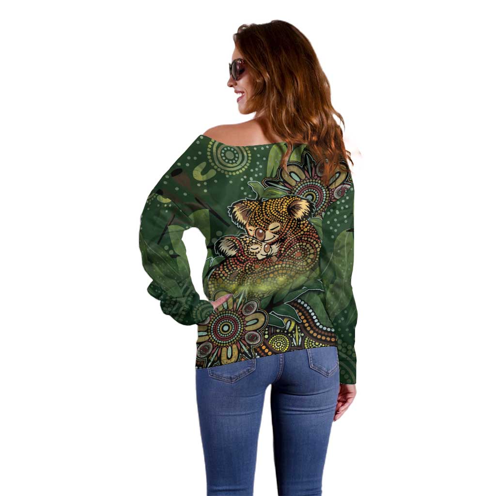 Personalised Koala Mum Australia Mother's Day Off Shoulder Sweater Aboriginal Dot Art Floral Joey Hug