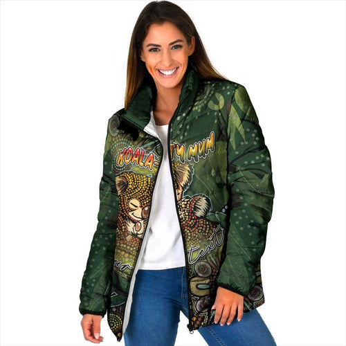 Personalised Koala Mum Australia Mother's Day Padded Jacket Aboriginal Dot Art Floral Joey Hug