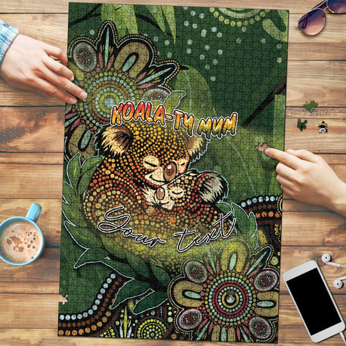 Personalised Koala Mum Australia Mother's Day Puzzle Aboriginal Dot Art Floral Joey Hug