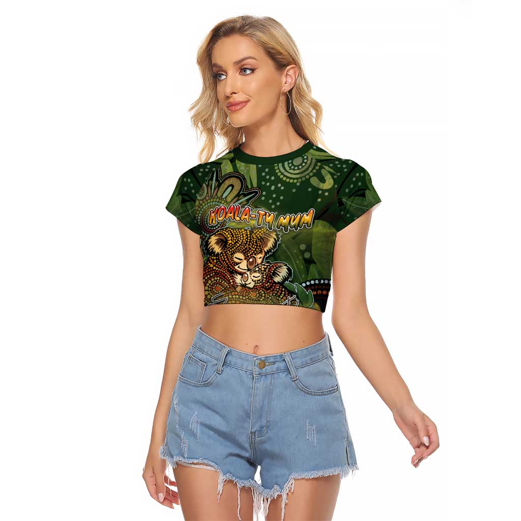 Personalised Koala Mum Australia Mother's Day Raglan Cropped T Shirt Aboriginal Dot Art Floral Joey Hug