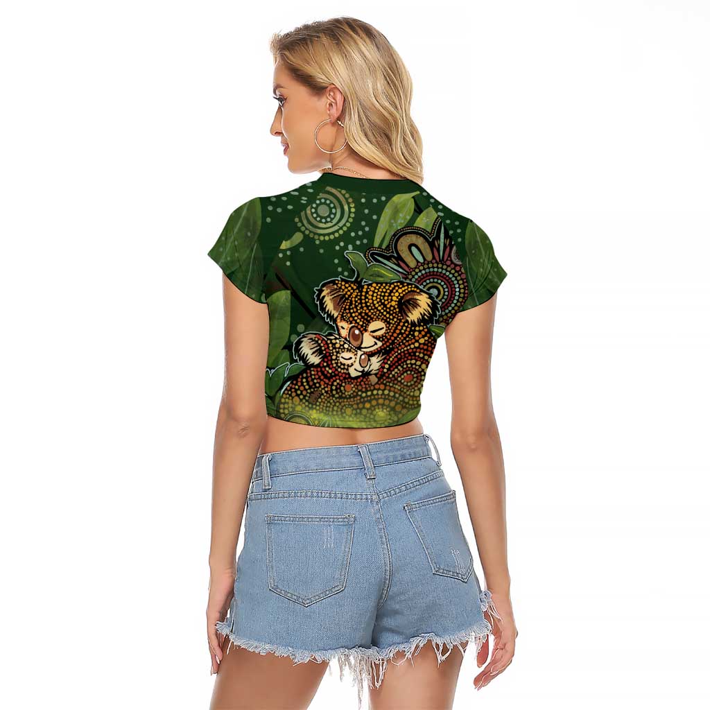 Personalised Koala Mum Australia Mother's Day Raglan Cropped T Shirt Aboriginal Dot Art Floral Joey Hug