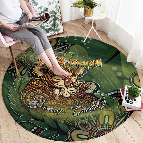 Personalised Koala Mum Australia Mother's Day Round Carpet Aboriginal Dot Art Floral Joey Hug