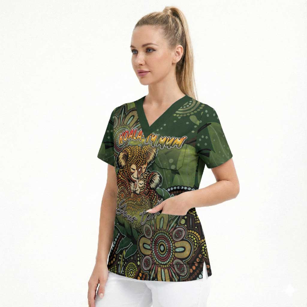 Personalised Koala Mum Australia Mother's Day Scrub Top Aboriginal Dot Art Floral Joey Hug
