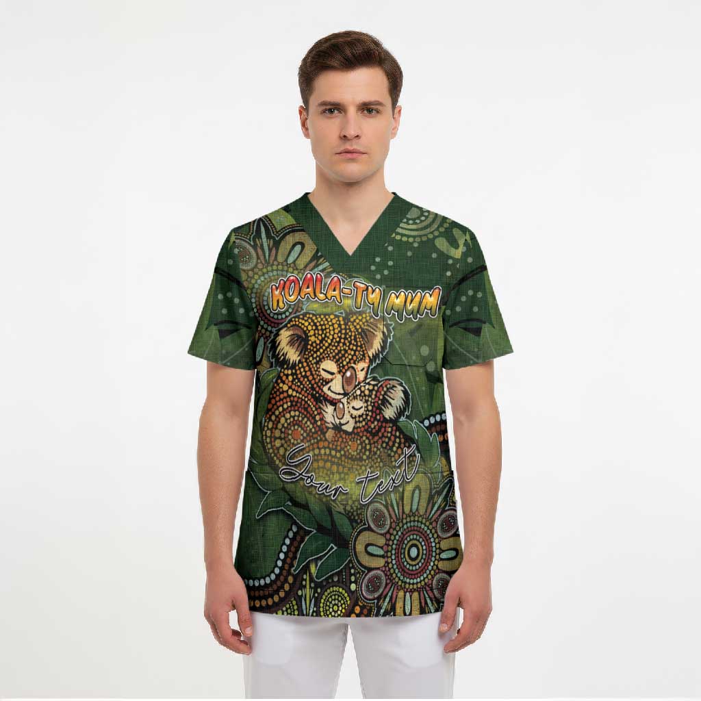 Personalised Koala Mum Australia Mother's Day Scrub Top Aboriginal Dot Art Floral Joey Hug