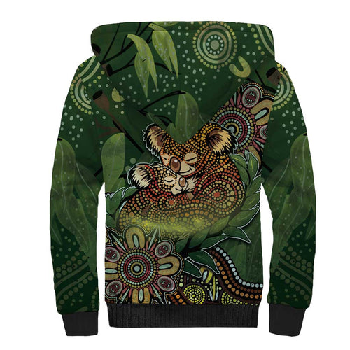 Personalised Koala Mum Australia Mother's Day Sherpa Hoodie Aboriginal Dot Art Floral Joey Hug
