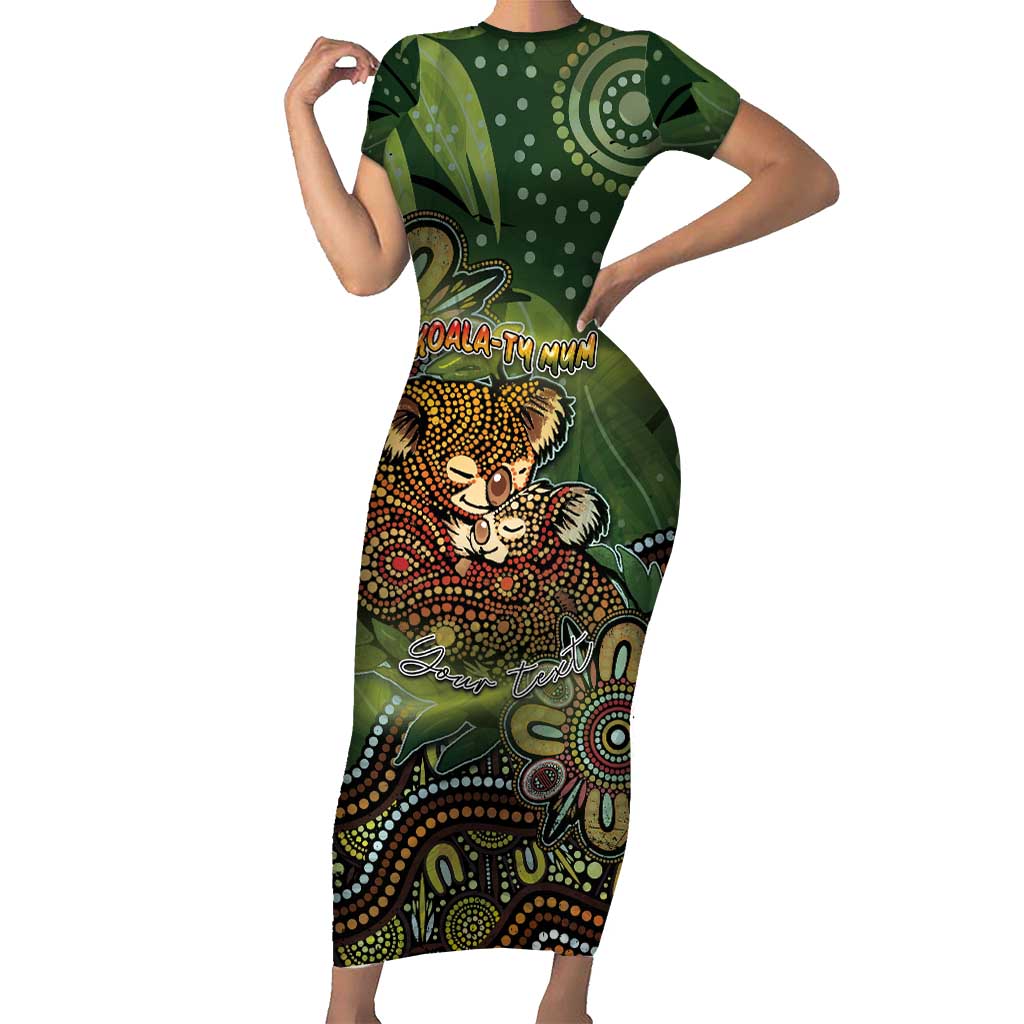 Personalised Koala Mum Australia Mother's Day Short Sleeve Bodycon Dress Aboriginal Dot Art Floral Joey Hug